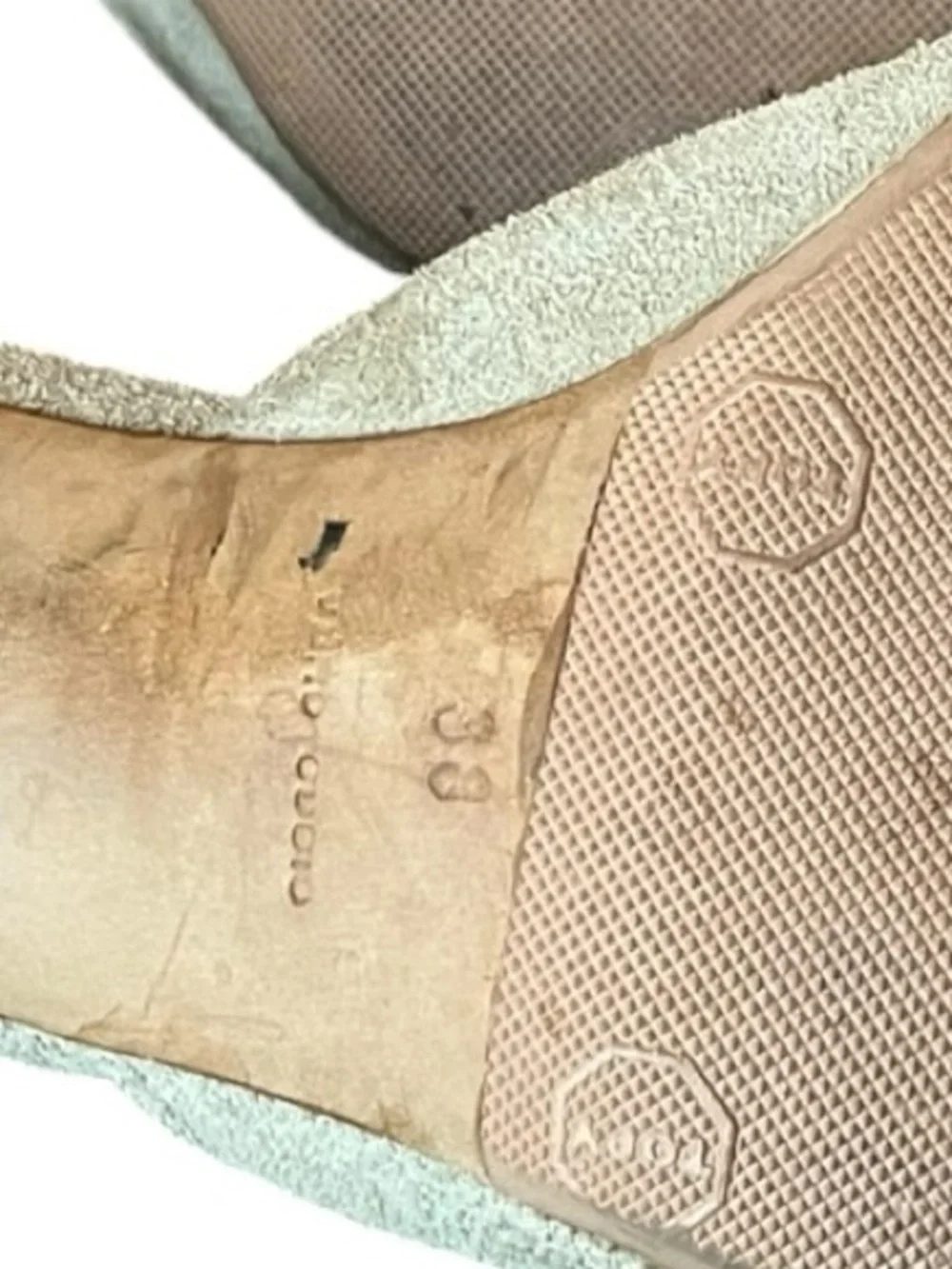 Prada Vintage Suede Mule Kitten Heels Khaki 38 (US 7.5–8) Chain Pointed Toe - Picture 5 of 6